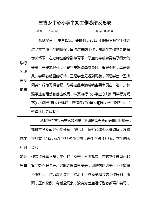 半期工作总结反思表6.1