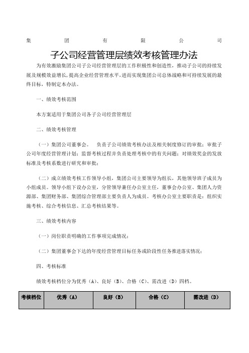 集团公司子公司绩效考核管理办法