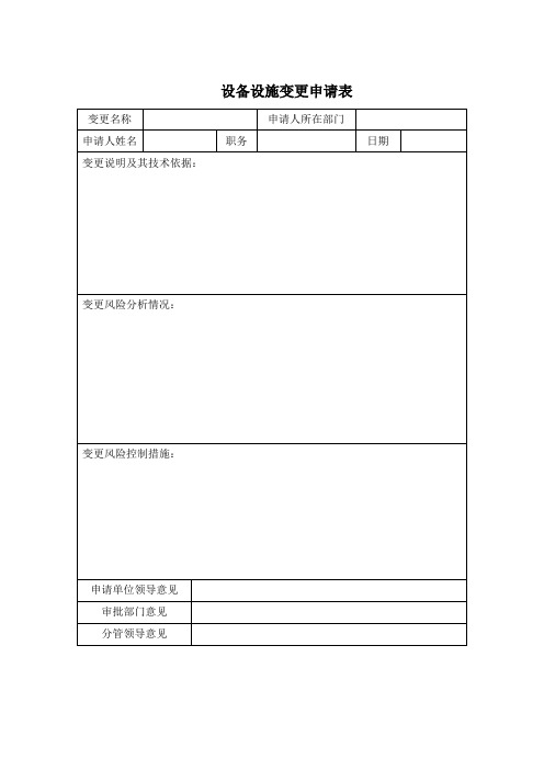 企业安全生产标准化设备设施变更申请表