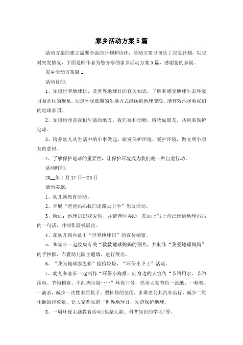 家乡活动方案5篇