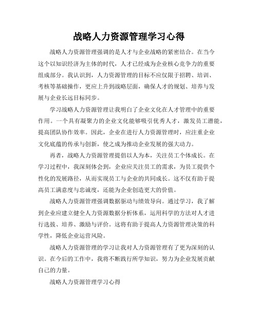 战略人力资源管理学习心得