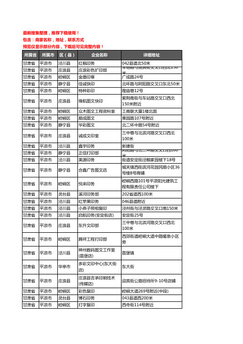 新版甘肃省平凉市打印企业公司商家户名录单联系方式地址大全103家