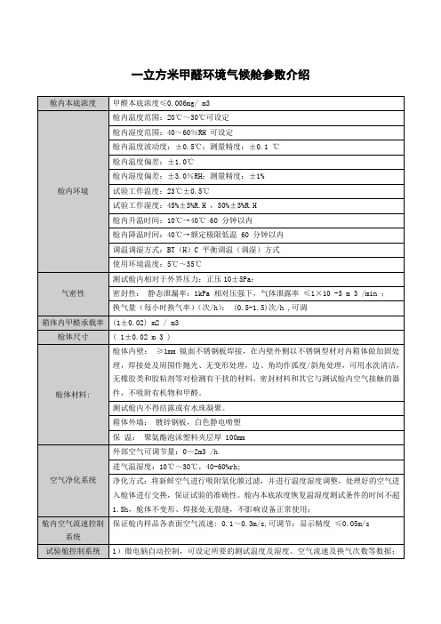 一立方米甲醛环境气候舱参数介绍