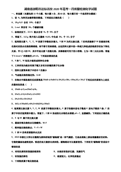 湖南省邵阳市达标名校2020年高考一月质量检测化学试题含解析