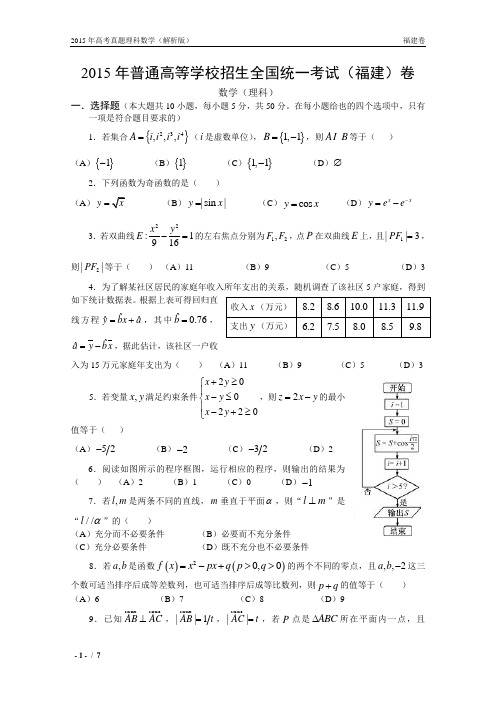 15年高考真题——理科数学(福建卷)