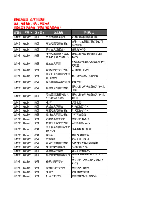 新版山东省临沂市费县母婴店企业公司商家户名录单联系方式地址大全136家