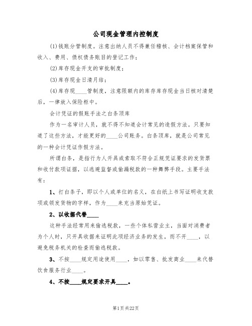 公司现金管理内控制度（5篇）