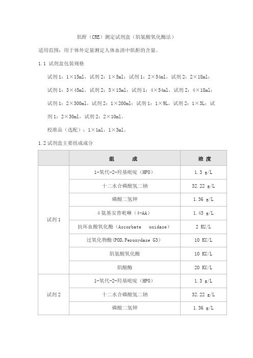 肌酐(CRE)测定试剂盒(肌氨酸氧化酶法)产品技术要求sainuopu