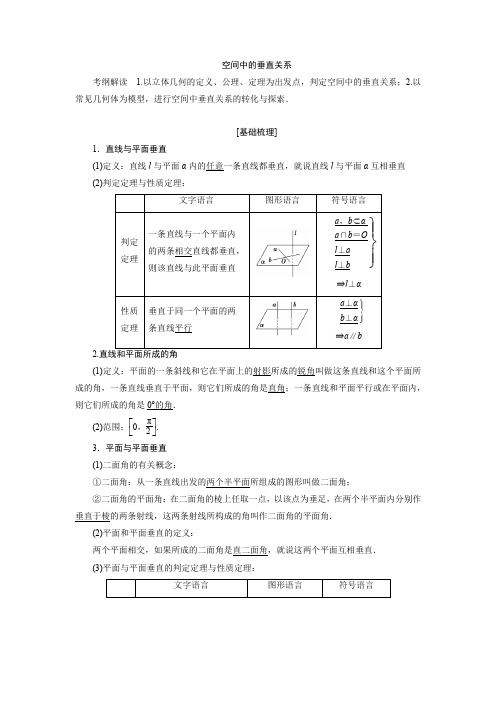 高中数学空间中的垂直关系考点及例题讲解