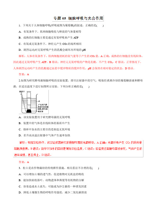 2019年高考生物提分秘籍：专题05-细胞呼吸与光合作用(热点难点突破,含答案)