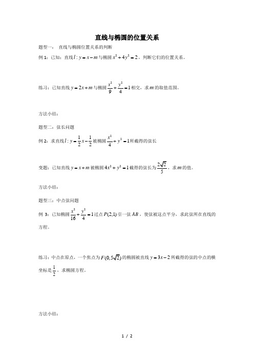 直线与椭圆的位置关系题型归纳