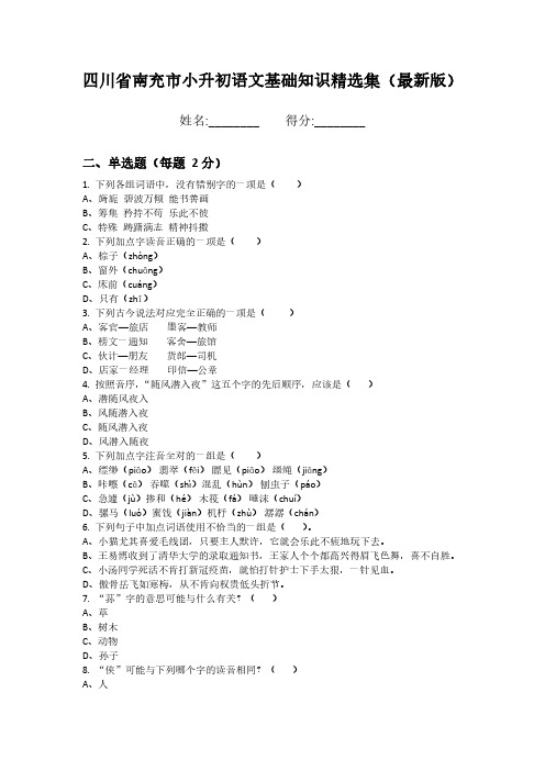 四川省南充市小升初语文基础知识精选集(最新版)