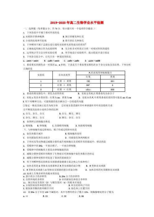 2019-2020年高二生物学业水平检测