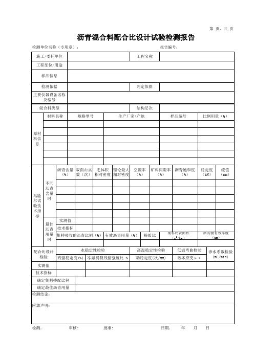 沥青混合料配合比设计试验检测报告