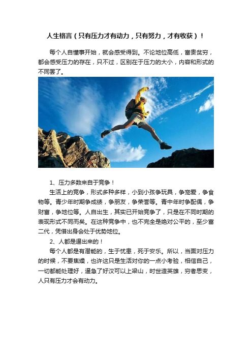 人生格言（只有压力才有动力，只有努力，才有收获）！