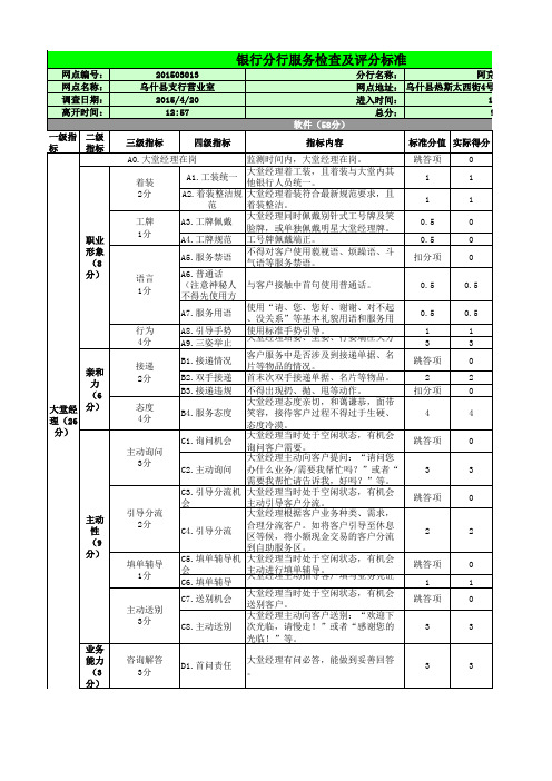 银行分行服务检查及评分标准