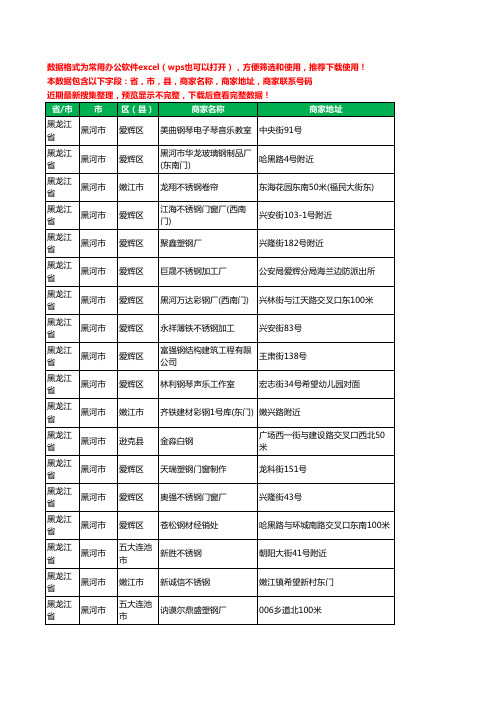 2020新版黑龙江省黑河市钢材工商企业公司商家名录名单联系电话号码地址大全211家