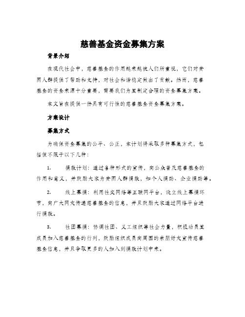 慈善基金资金募集方案