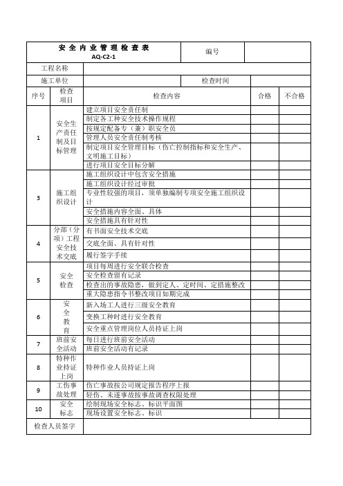 安全内业管理检查表 表1