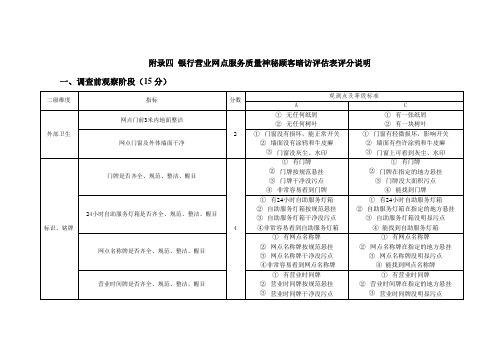 银行神秘顾客调查表评分说明.