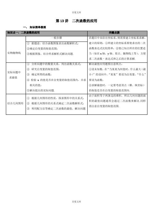 人教版数学中考一轮复习第13讲 二次函数的应用