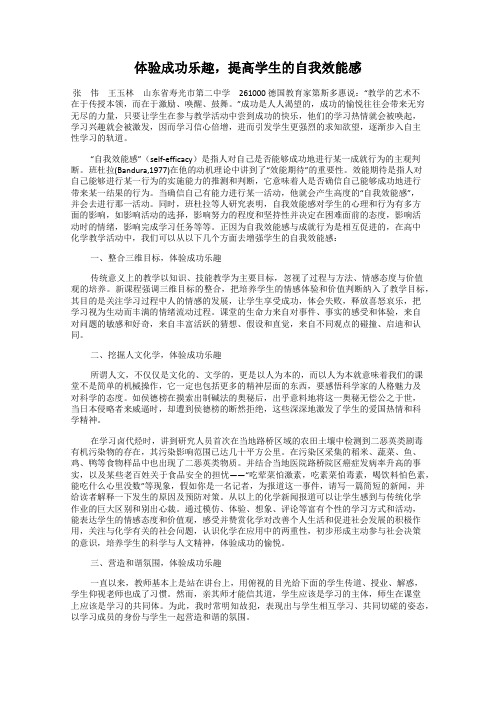 体验成功乐趣,提高学生的自我效能感