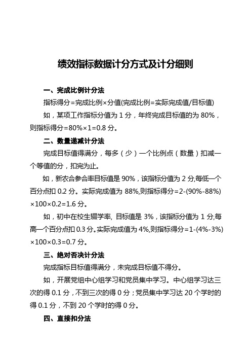  绩效指标数据计分方式及计分细则