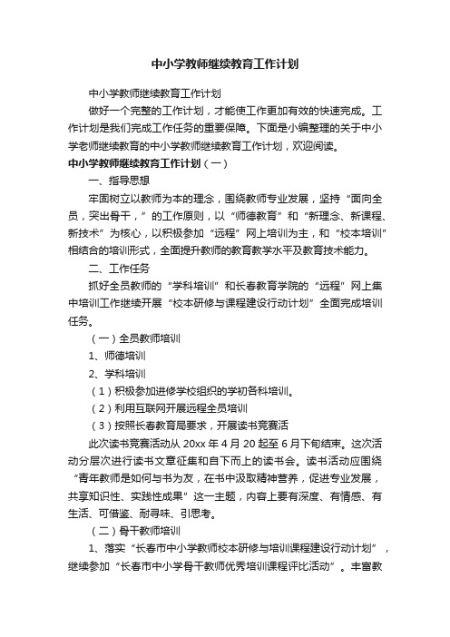 中小学教师继续教育工作计划