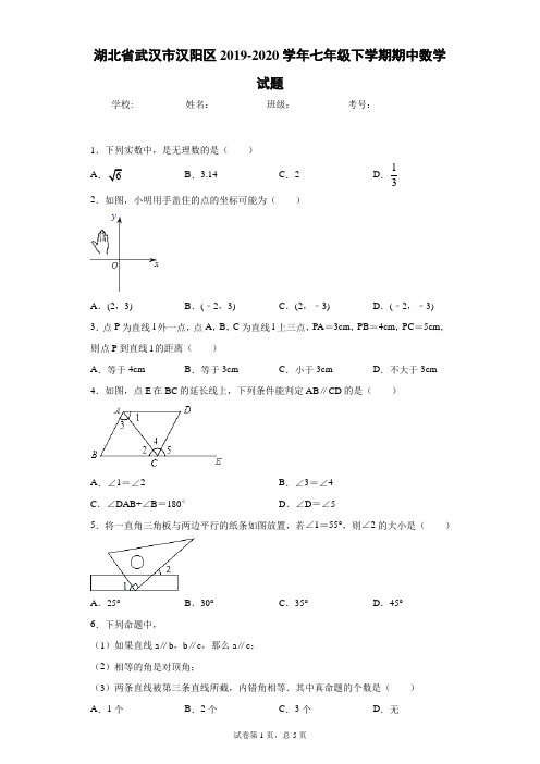 湖北省武汉市汉阳区2019-2020学年七年级下学期期中数学试题