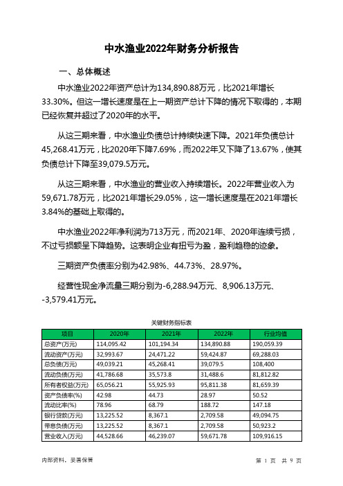 000798中水渔业2022年财务分析报告-银行版