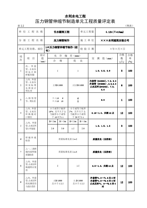 02.02压力钢管伸缩节制造单元工程质量评定表(例表)