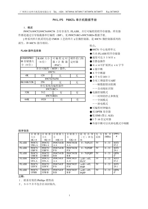 广州周立功单片机 PHILIPS P89C5x 单片机数据手册