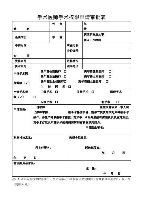 新版手术权限申请表