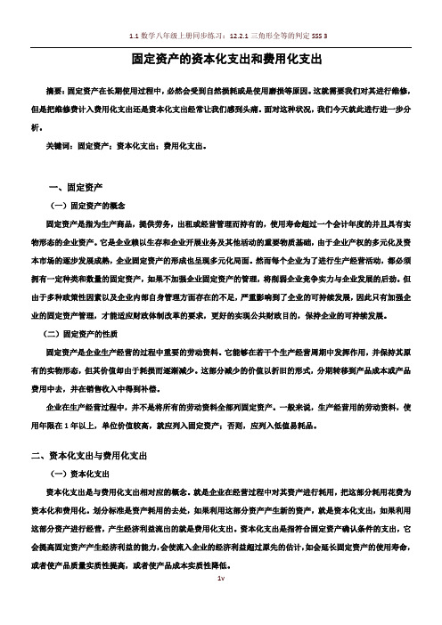 固定资产的资本化支出和费用化支出