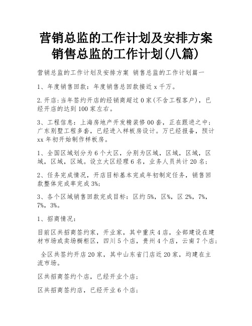 营销总监的工作计划及安排方案 销售总监的工作计划(八篇)