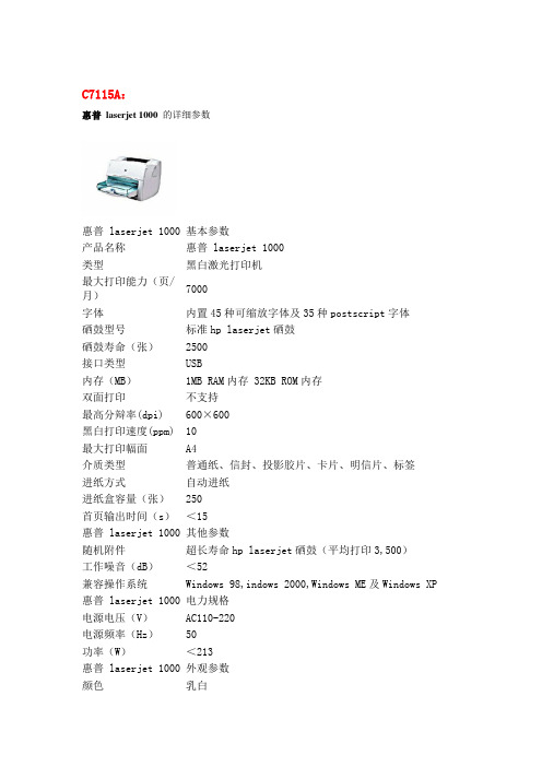 HP惠普打印机图片参数