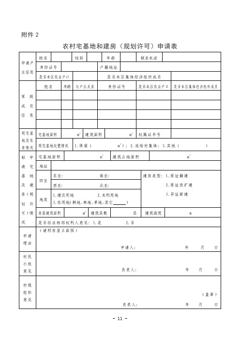 农村宅基地和建房(规划许可)申请表