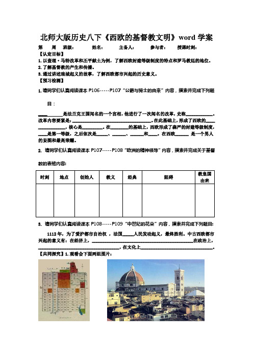 北师大版历史八下《西欧的基督教文明》word学案