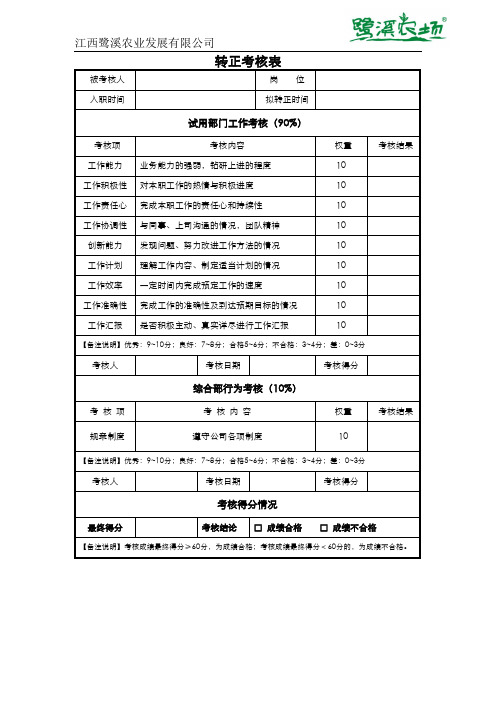 员工转正考核表