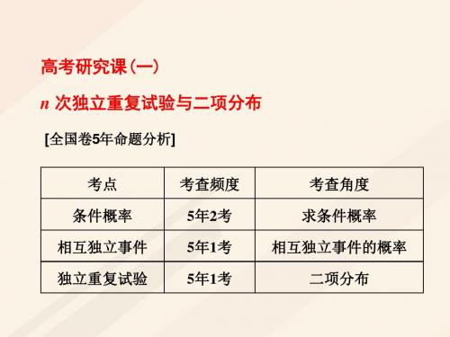 2018年高考数学总复习高考研究课(一)n次独立重复试验与二项分布课件理