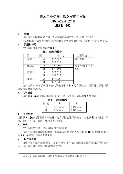 JIS E 4502-1日本工业标准---铁路车辆用车轴中文版