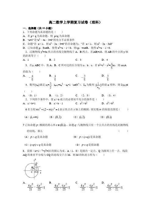 高二数学上学期复习试卷