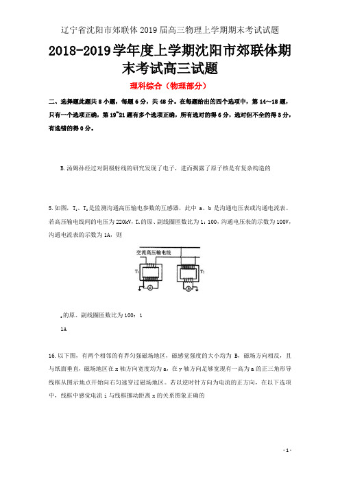 辽宁省沈阳市郊联体2019届高三物理上学期期末考试试题