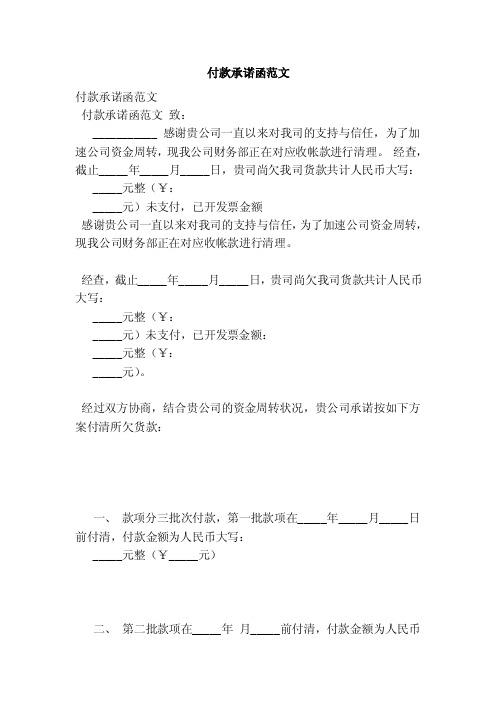 付款承诺函范文（最新版）