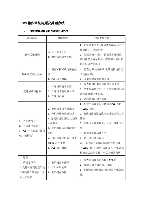 银行收单pos机常见问题处理及错误代码