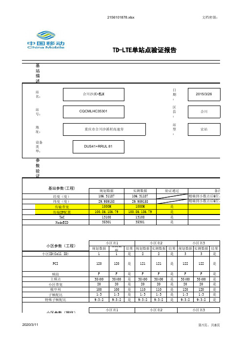 TD-LTE单站性能测试报告_CQCMLHC35301_合川沙溪-ELH_20150326_黄朝阳