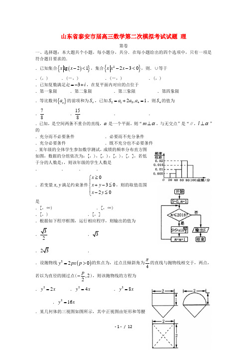 山东省泰安市2018届高三数学第二次模拟考试试题理20180711036