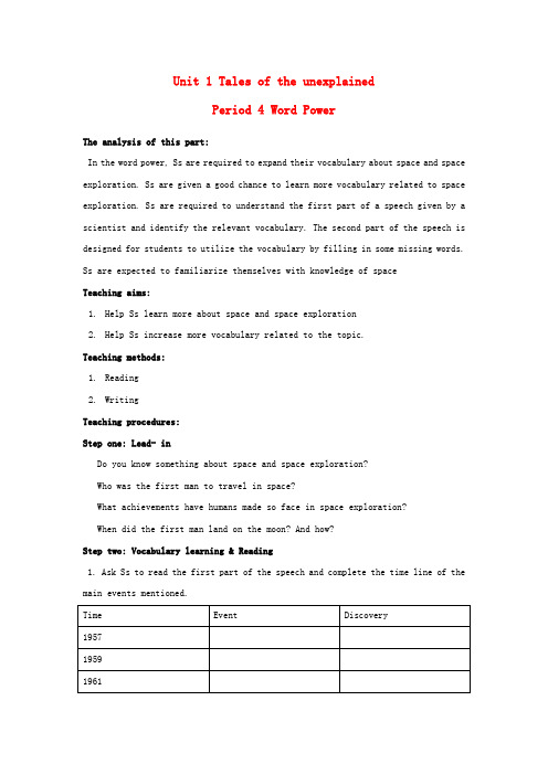 2015年高中英语 Unit1 Tales of the unexplained Word Power教案 牛津译林版必修2