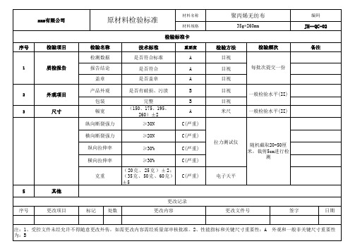 02--聚丙烯无纺布检测标准