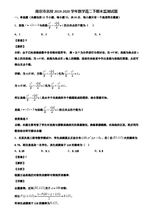 南京市名校2019-2020学年数学高二下期末监测试题含解析